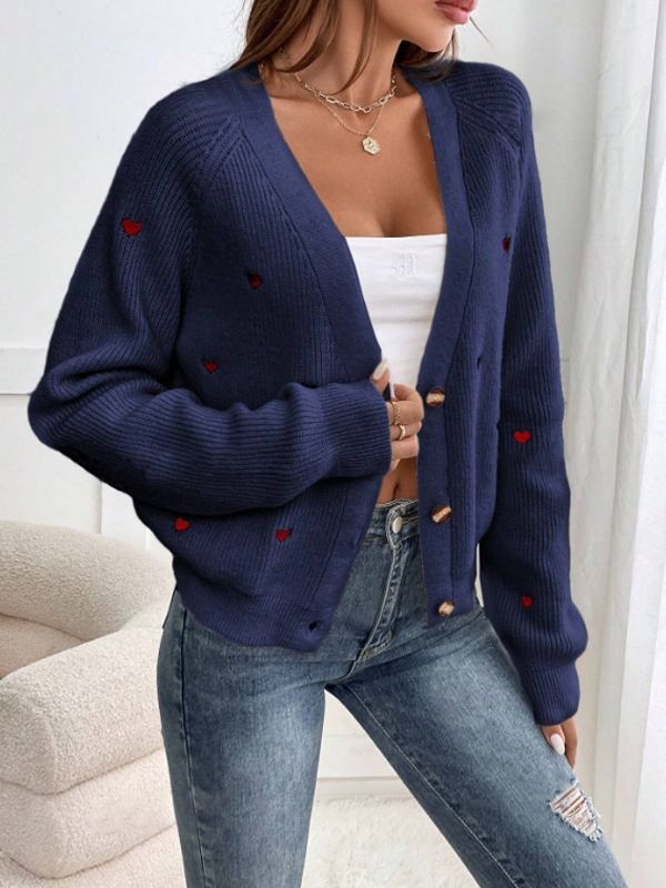 Comercio exterior transfronterizo amazon amor bordado camisa de punto chaqueta europea y americana otoño invierno botón único suéter de cuello en V cardigan mujeres image 10
