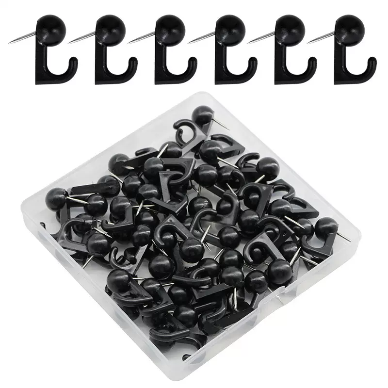 亚马逊50枚透明白黑色挂钩钉图钉办公室软木板文件固定钉厂家批发