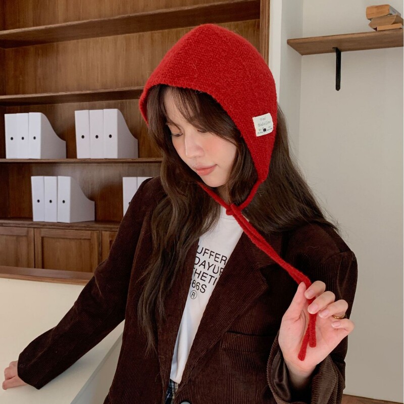 小红帽~复古贴布标针织护耳保暖耳套百搭甜美耳罩女系带毛线耳暖|undefined