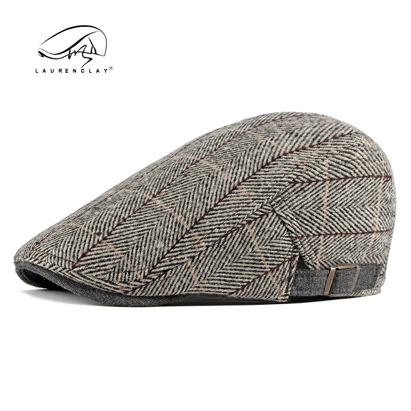 2025 Autumn and Winter New Cotton Knitted Beret Men's Casual British Retro Peaked Cap Women's Plaid Forward Hat