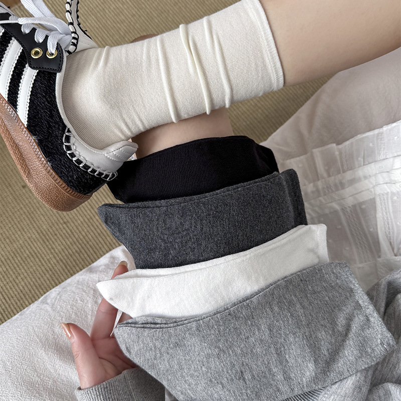 Spring and Summer Thin Ins Trendy Solid Color Small Long Barrel Stacked Stocking Boneless Stocking Women's All-match Mid-length Stocking Calf Stocking Spring and Summer Thin Ins Trendy Solid Color Small Long Barrel Stacked Stocking Boneless Stocking Women's All-match Mid-length Stocking Calf Stocking