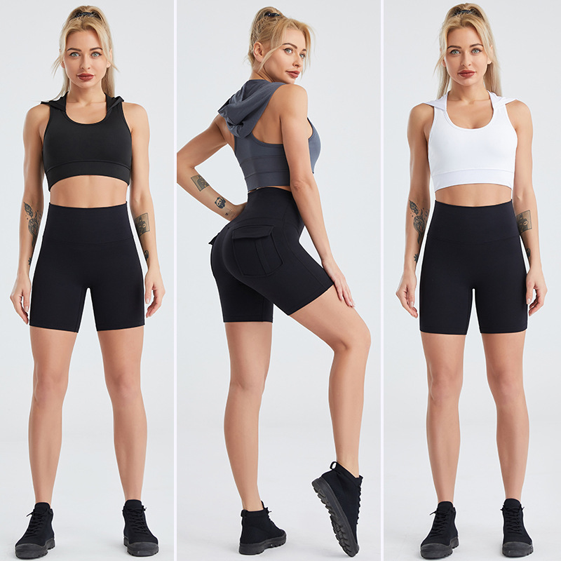 Silk Tutu Sports Suit Women's Summer Nude Hooded Fitness Vest Running Tight Yoga Wear Two-Piece Set