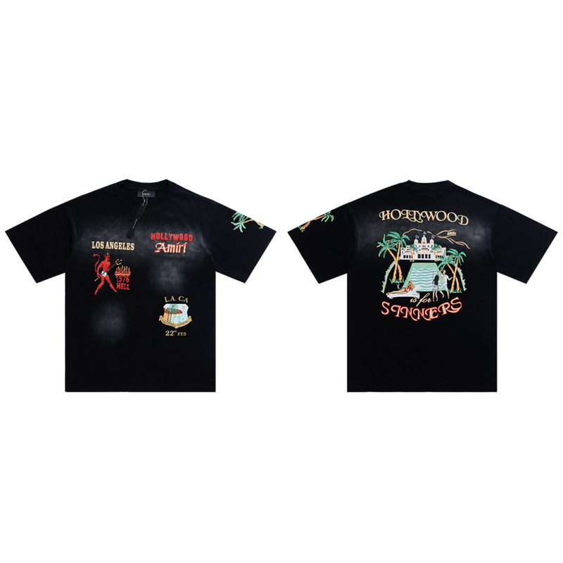 貿易クロスAm新文字クラシックプリント半袖男女同型カップルTシャツiri夏高iri製品タイプ|undefined