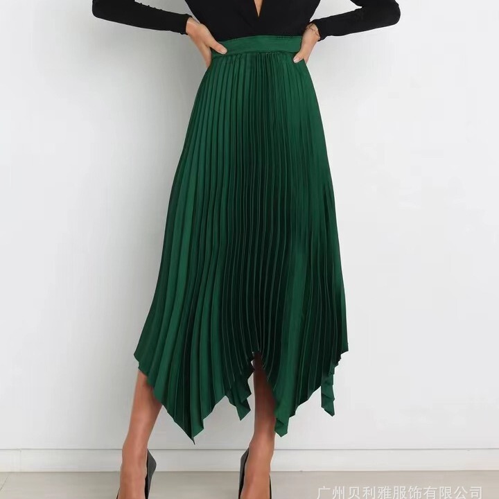 Belia Amazon cross-border solid color Sun pleated elastic high waist casual all-match fashion European and American women's dress