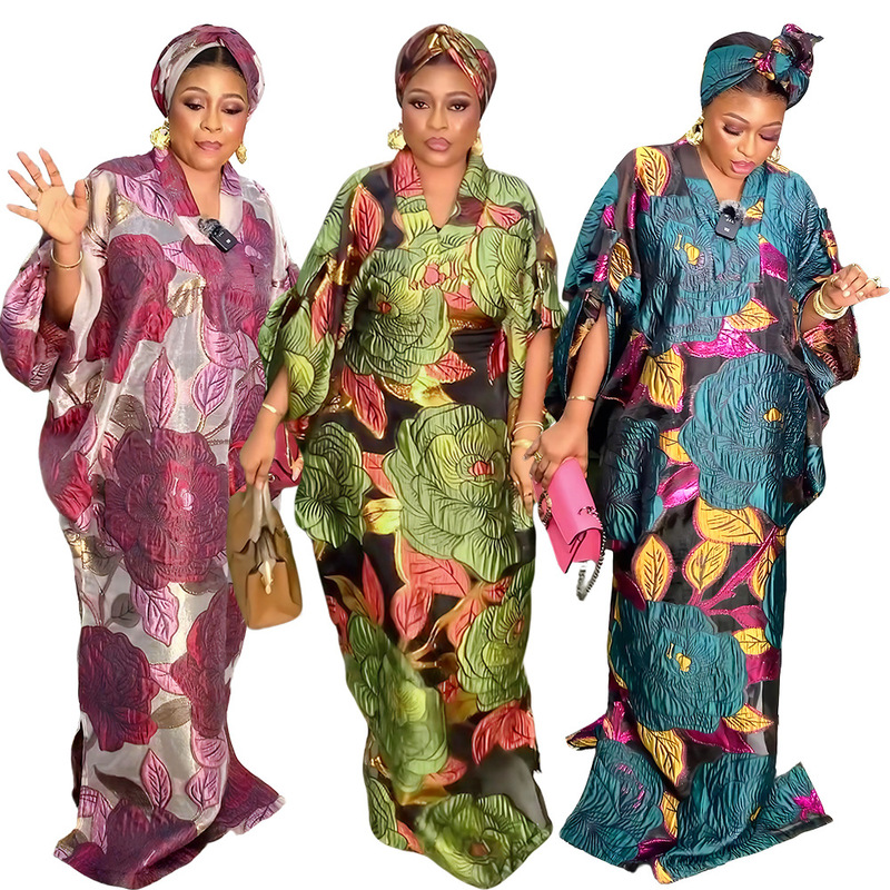 African Plus Size Women's Clothing Aliexpress Robe Headscarf European and American Amazon Cross-Border Ethnic Style Hot Selling Printed Dress