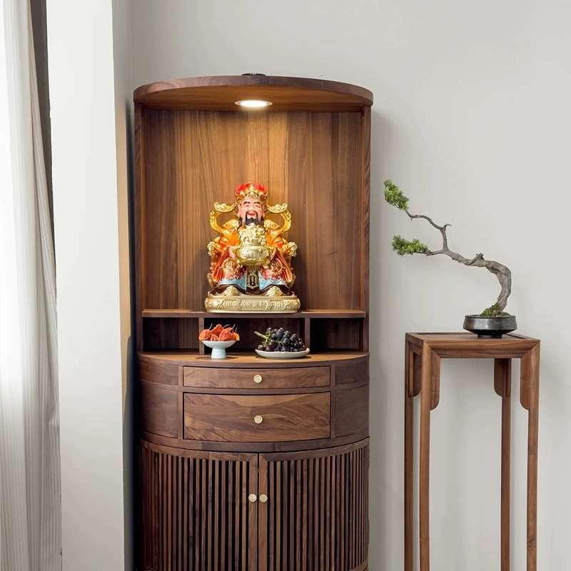 ✅ New Chinese-Style North American Black Walnut Wood Altar Table, Zen-Inspired Shrine, Living Room Standing Cabinet, Buddha Altar with Storage