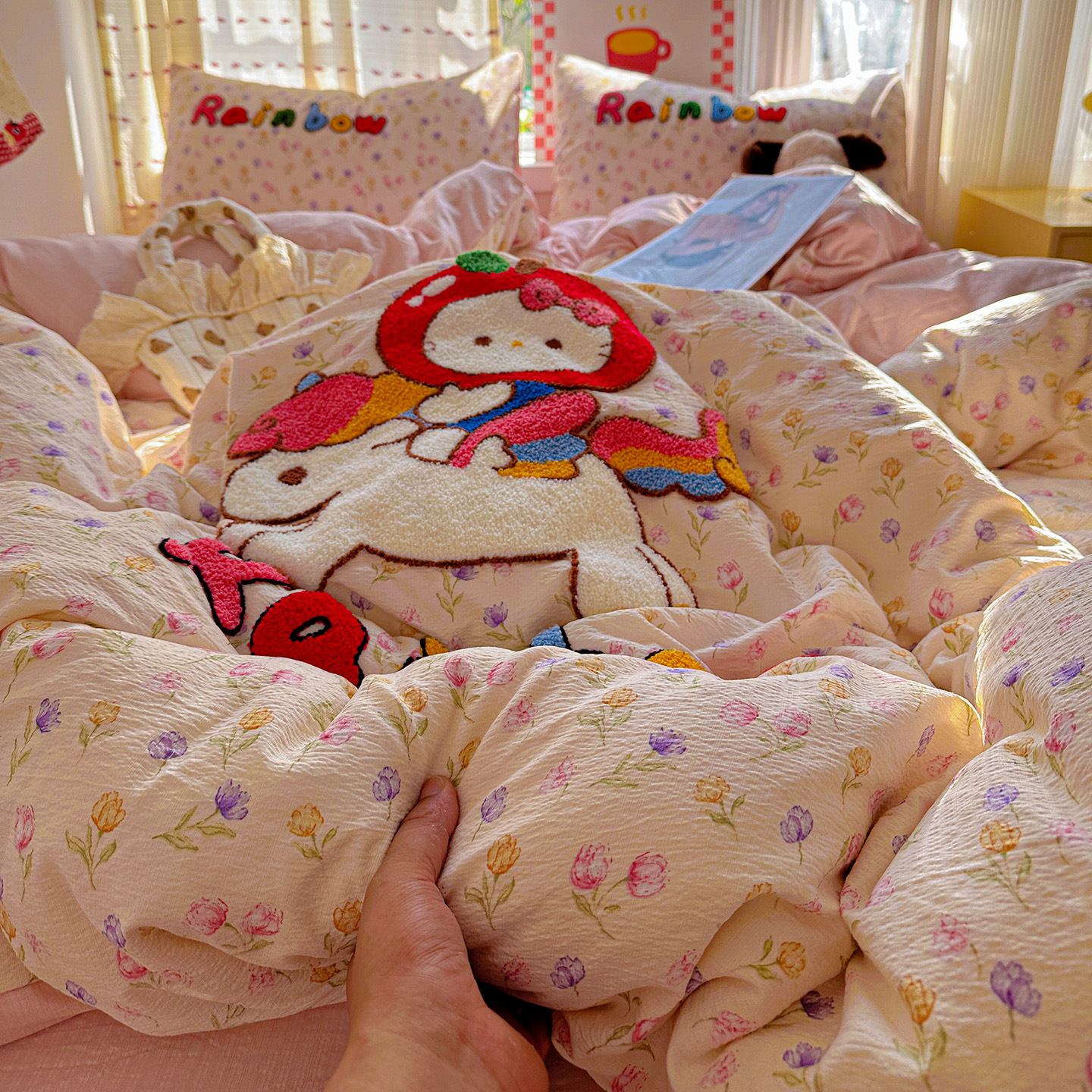 Madre y bebé clase A toallas de dormir desnudas bordadas de algodón puro cuatro piezas de cama sábanas super suaves cubierta cama dormitorio Kasa tres cuatro piezas de conjunto