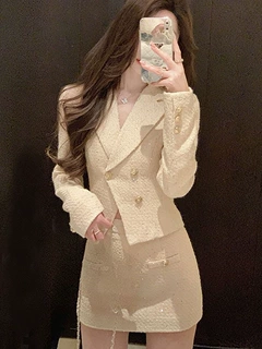 时尚亮片套感小香风半身裙两件2026高级外套秋季新款小香风套装女