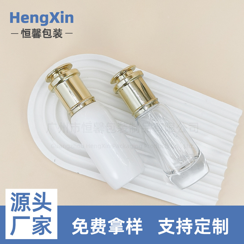 新款30ml圆形精华液瓶肌底液滴管瓶化装品分装瓶按压滴泵玻璃瓶子