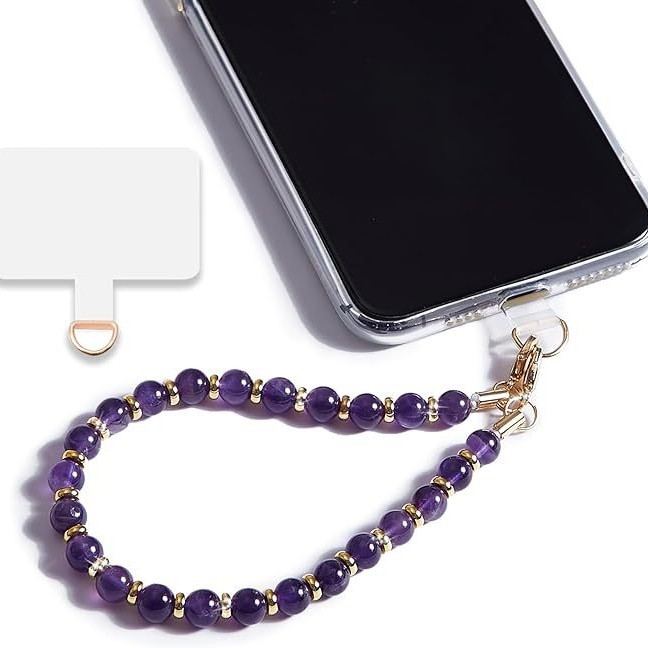 Cross-Border Popular Beaded Phone Chain Amazon Stone Amethyst Obsidian Natural Stone Pendant Lanyard