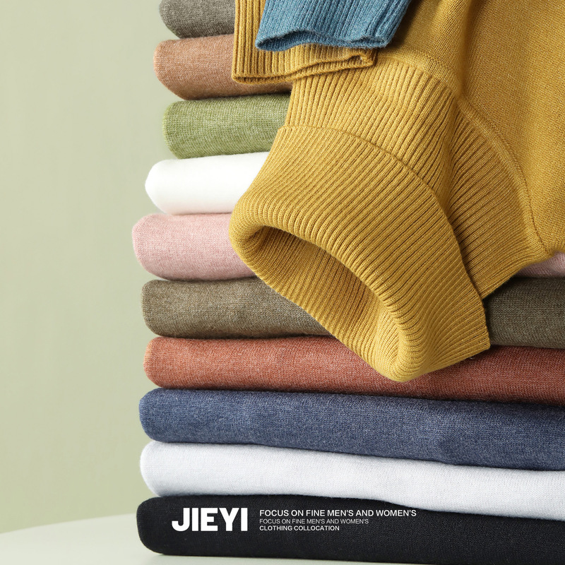 2022 Slim Fit Warm Turnable Turtleneck Solid Color Sweater Men's Easiest for Match Trbottomy Autumn and Winter Korean Style Knitted Bottoming Top