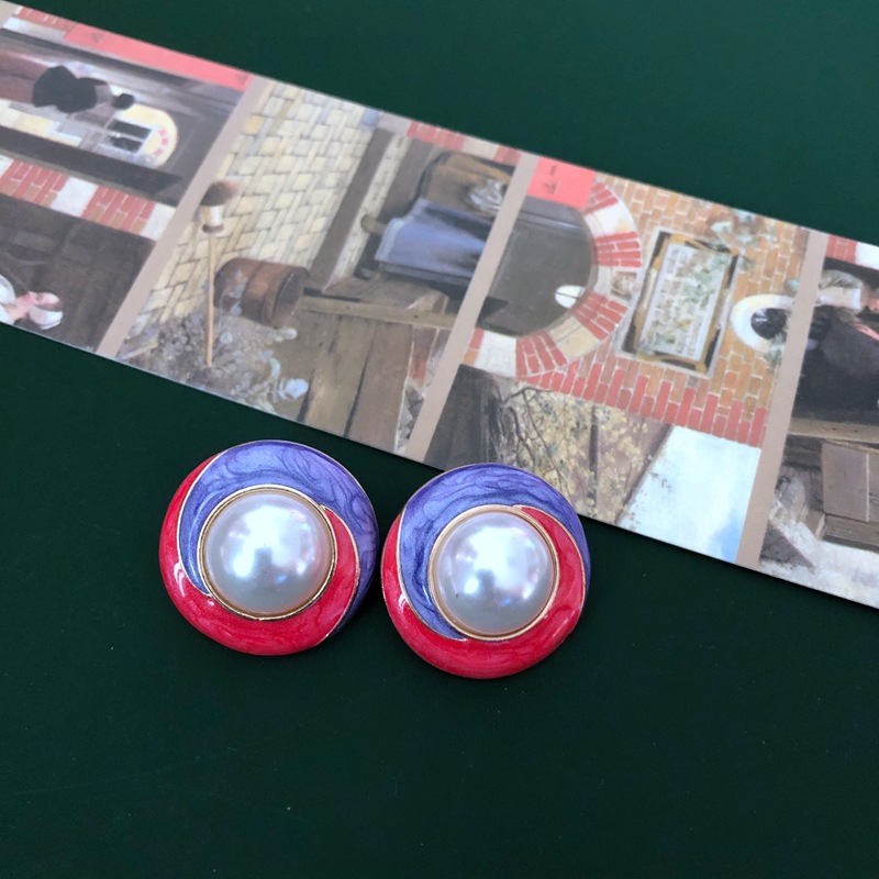 9g Weight Other Inlay Material Earrings, Ear Studs Classification Flower Pattern Women'S Gender Simple Style Style Purple, Silver Color Retro Palace Purple Rose Pearl Fashion Earrings 3