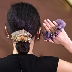 韓国風フラワーヘッドバンドオーガンジーヘアバンド女性用、ハイエンド、ライトラグジュアリースタイル、大腸リング、気質、高弾性ゴムバンドヘッドフラワー