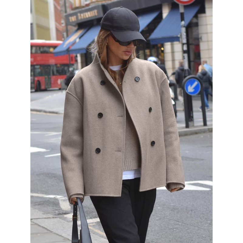 A Brown Double-Breasted Woolen Coat For Women, A Mid-Length Women's Winter Thickened Woolen Overcoat_ecoleips.com