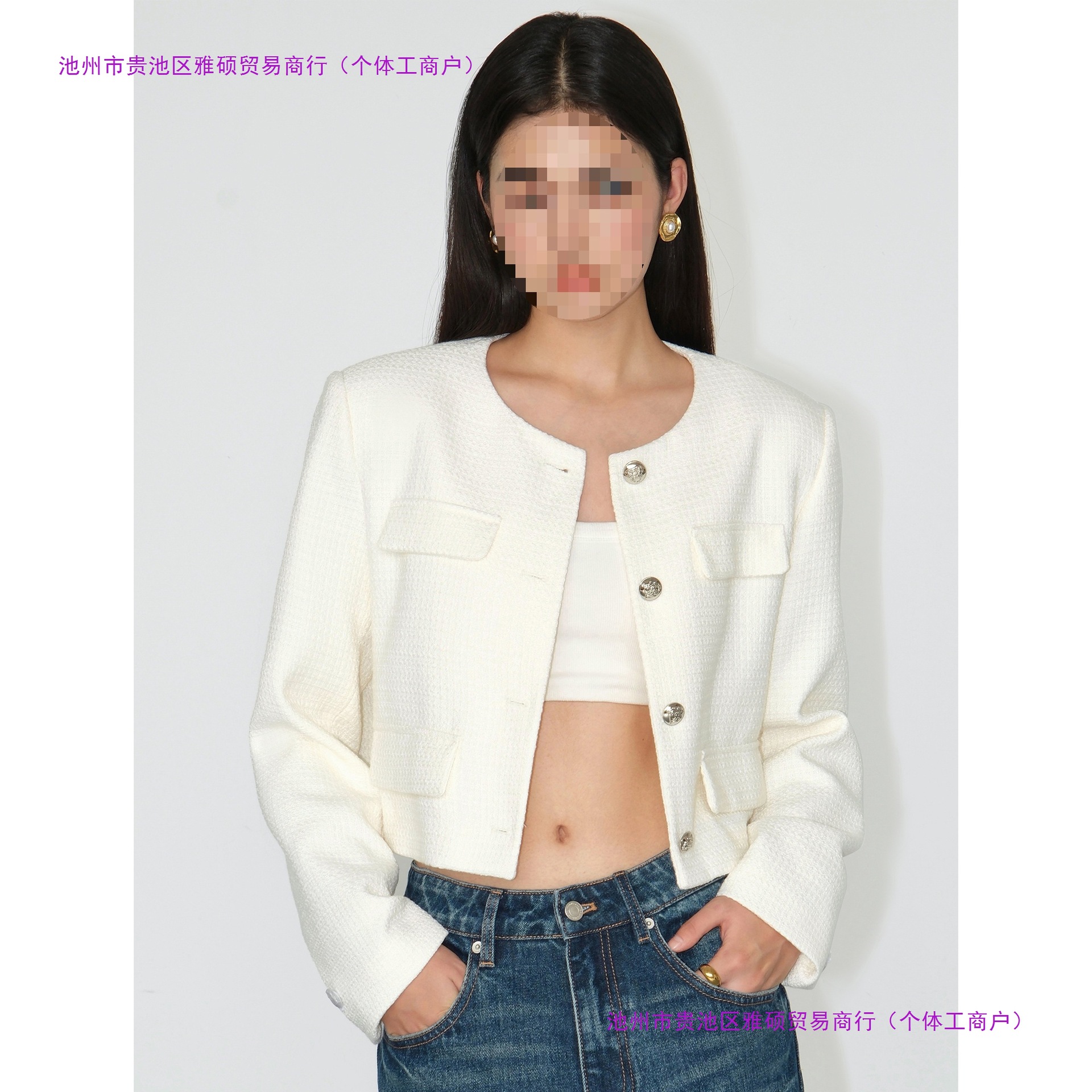 Neva Hu Black French Style Short Jacket for Women Spring Design Retro Tweed Elegant Top