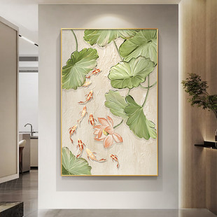New Lotus and Nine Fish Picture Entrance Decoration Painting Pure Hand-Painted Oil Painting Hanging at the End of the Corridor with Good Meaning Living Room Mural