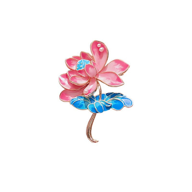 Antique National Fashion Enamel Oil Dropping Lotus Brooch Women's Exquisite High-end Retro Corsage Pin Hanfu Cheongsam Accessories