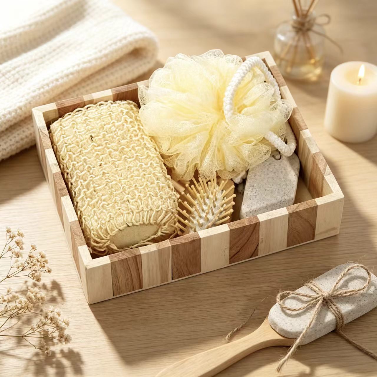 Set de Baño de Madera con Corazón de Madera de Masaje para Baño y Regalo