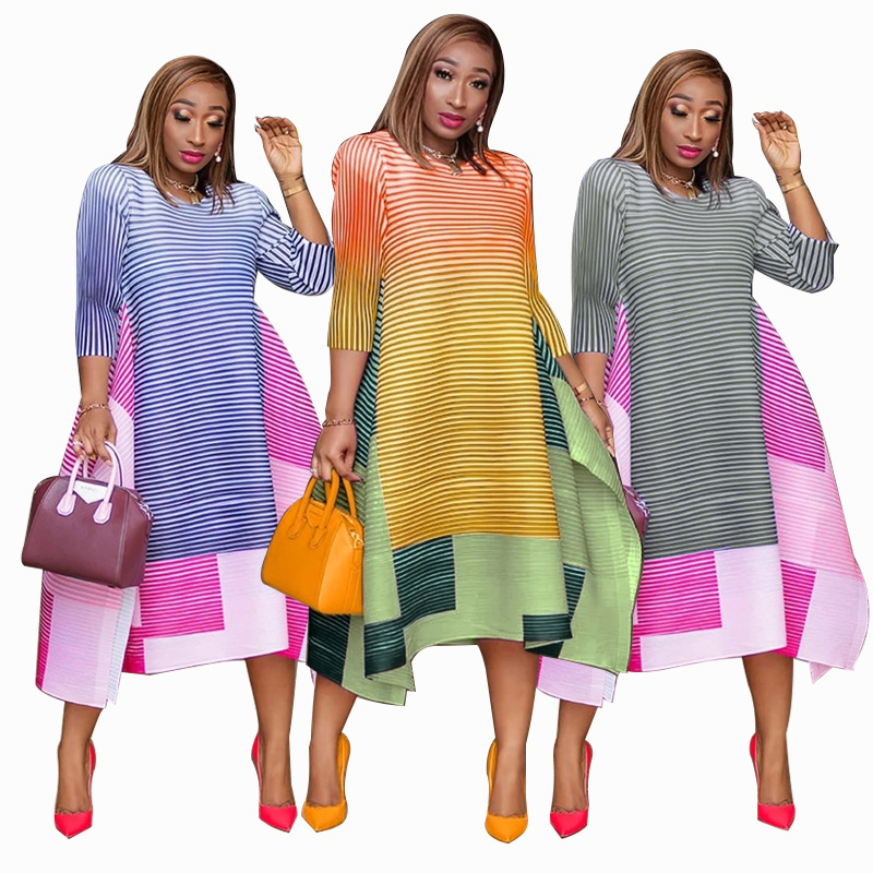 218 early autumn skirt loose plus size women's autumn European and American dress female fat sister early autumn retro wholesale