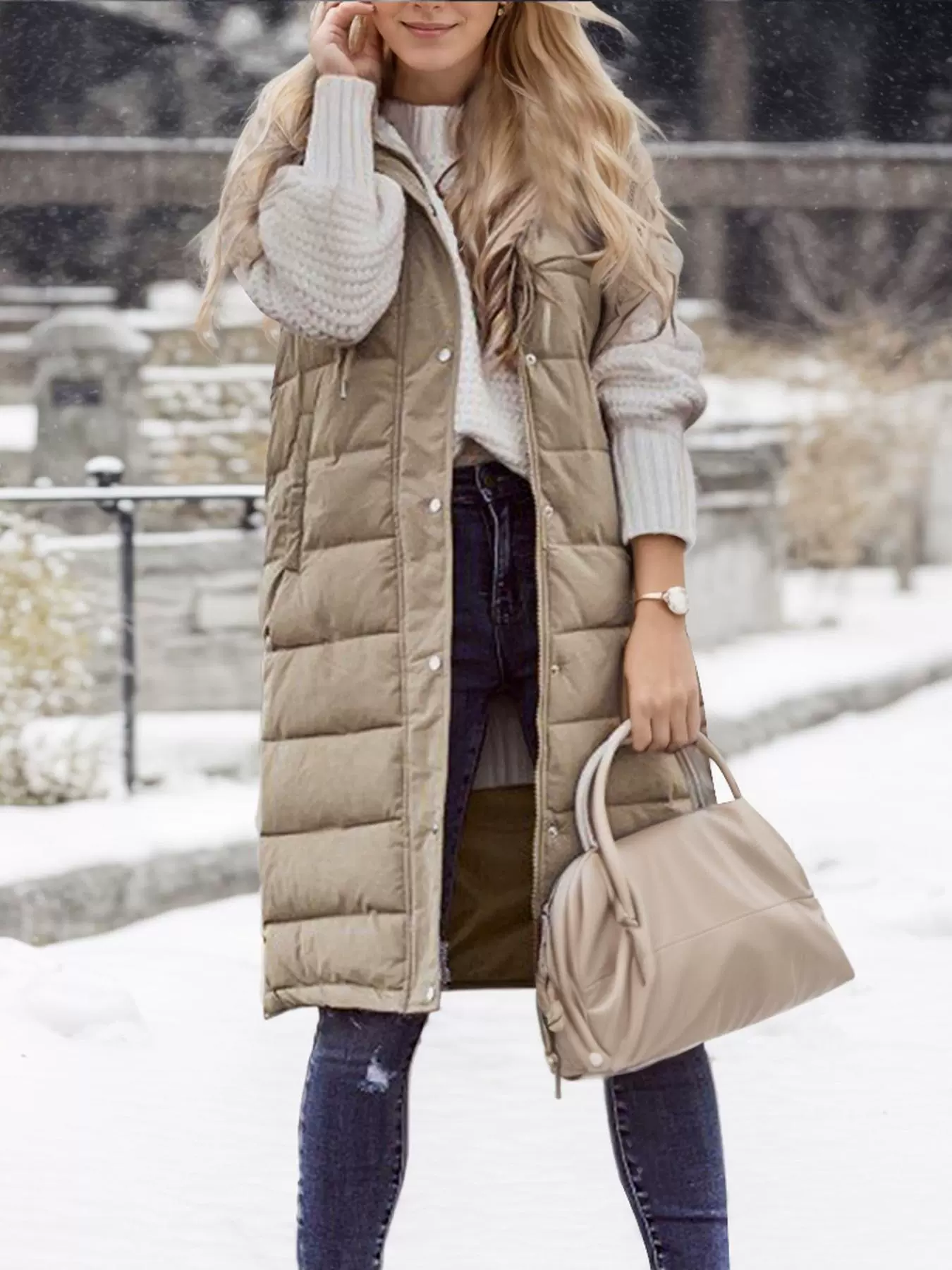 2025 трансграничный новый европейский и американский стиль двусторонний безрукавный длинный теплый и ветрозащитный жилет для дропшиппинга