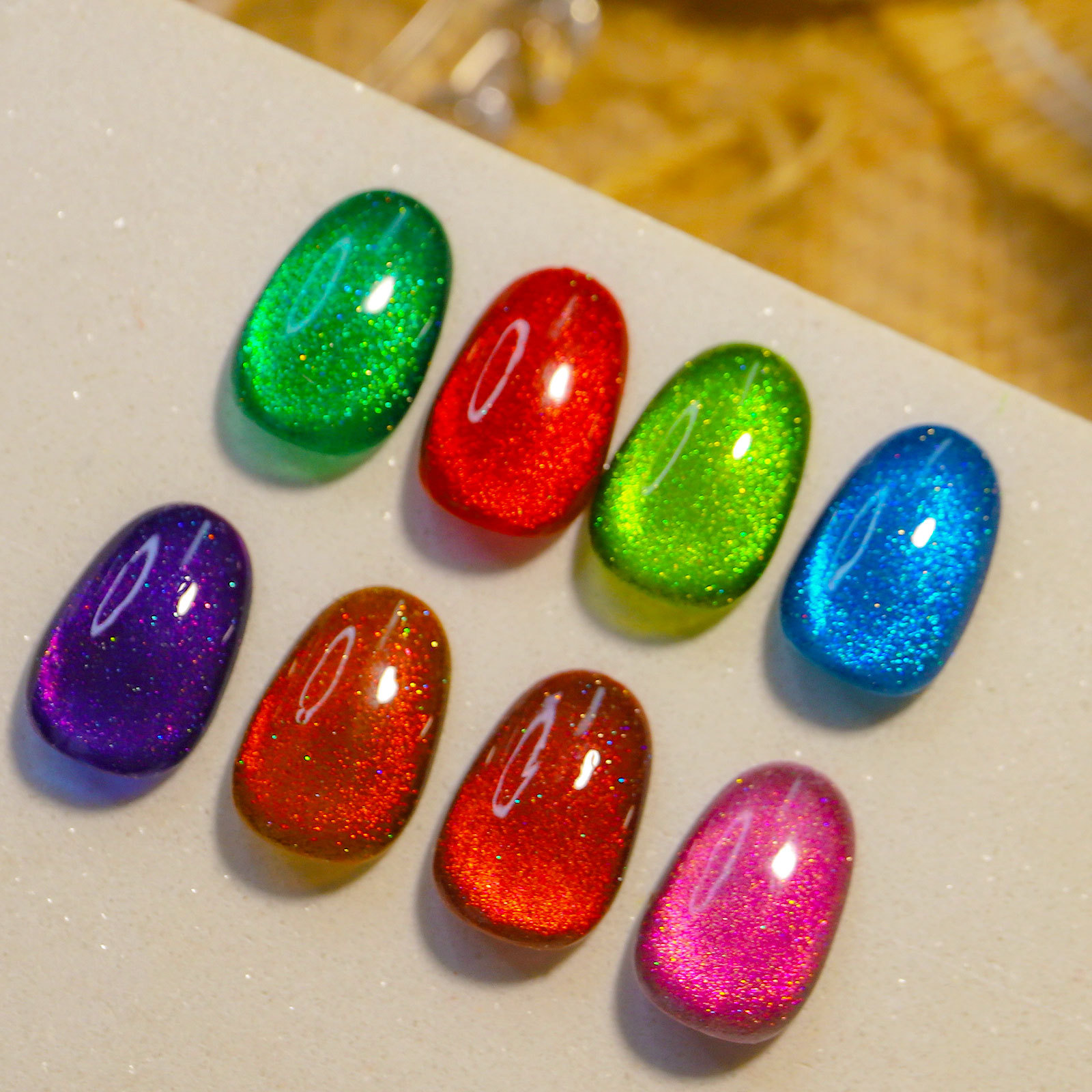 Gel ojo de gato 12D con gemas, gel ojo de gato meteoro deslumbrante, gel de esmalte de uñas láser, venta al por mayor de fabricante de salones de uñas.