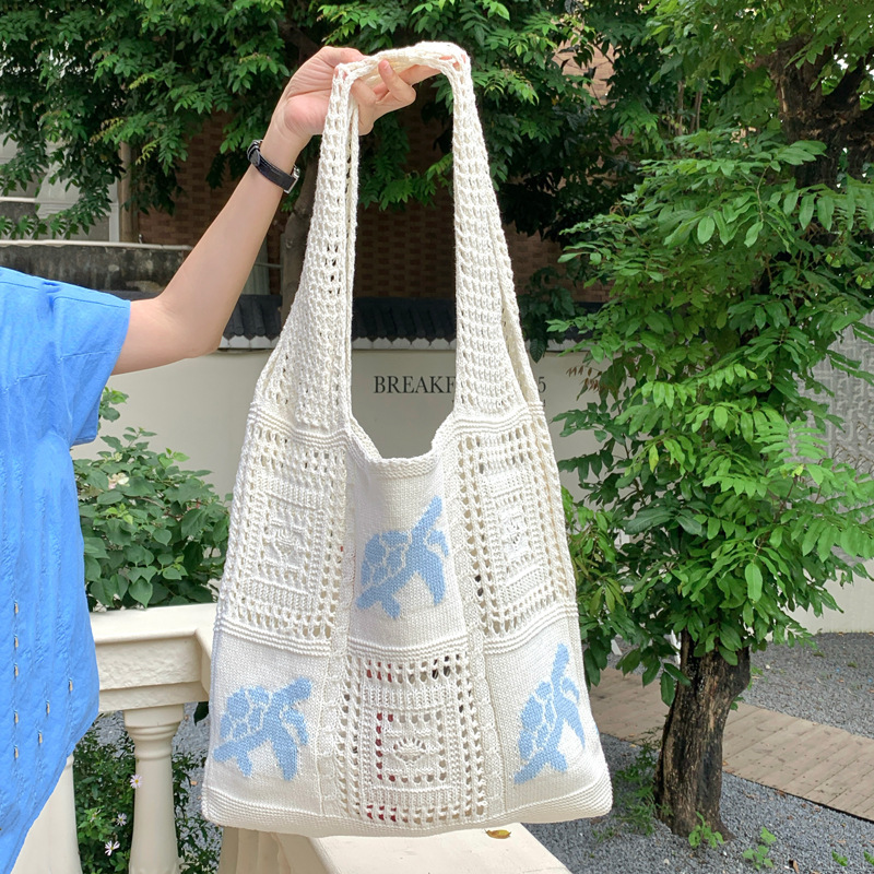 New Cross-Border Shein Knitted Bag Retro Cut Out Turtle Woven Niche Design Large Capacity Travel Shoulder Bag