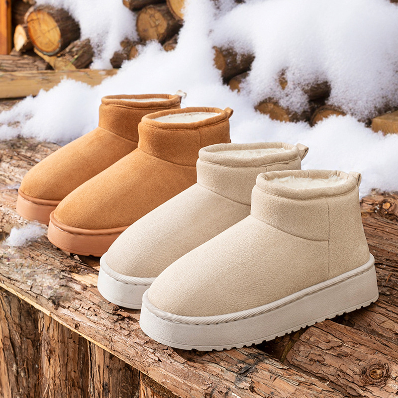 厚底保暖雪地靴冬季加绒厚毛绒棉拖鞋情侣款居家室外防滑棉鞋