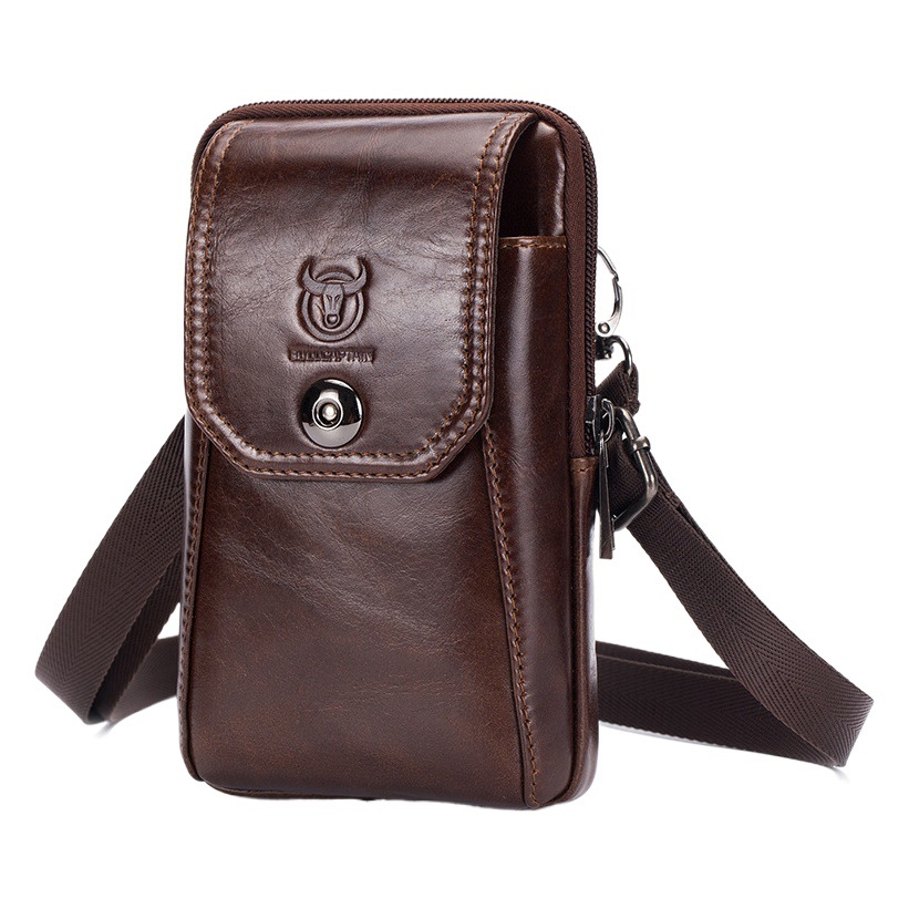 Captain Niu (Bullcaptain) Men's Genuine Leather Shoulder Crossbody Bag 5.5inch 6inch Belt Mobile Phone Waist Bag