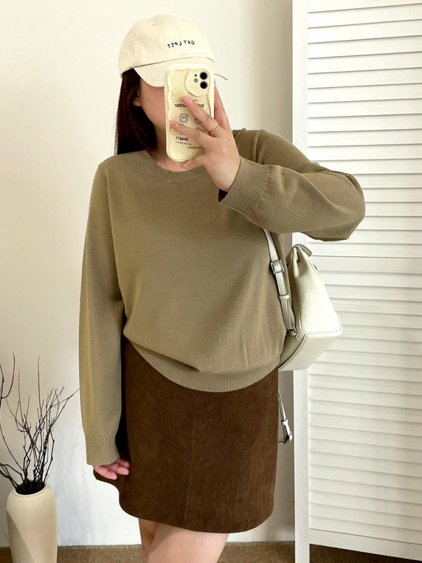 大码外搭内搭圆领上衣女打底衫2025秋胖mm宽松百搭针织衫女23563|undefined