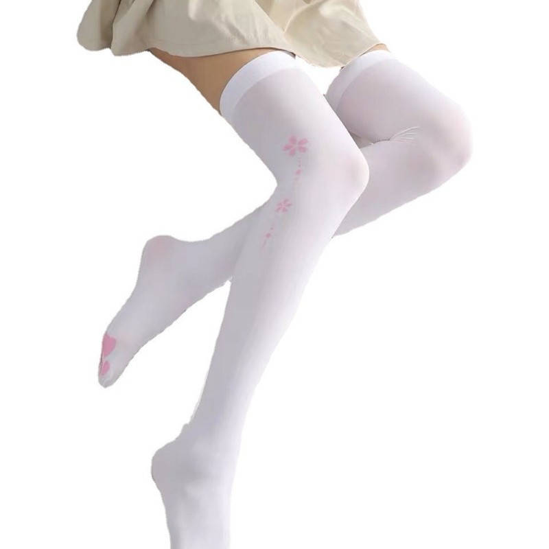 猫の爪の靴下の薄いタイプの女性の春秋の日本のロリータのかわいい足跡の猫は膝の長い筒の白いビロードの靴下を過ぎます。|undefined
