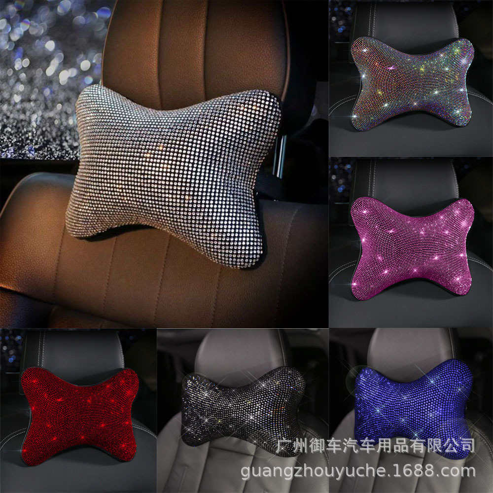汽车带钻车载护颈枕镶钻车用头枕车内柔软烫钻枕头女靠垫靠枕工厂