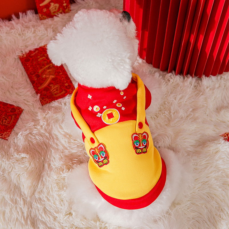 Todo va bien color de contraste rojo y amarillo Nueva primavera pequeño perro engrosado suéter de dos patas primavera y otoño ropa para perros mascotas
