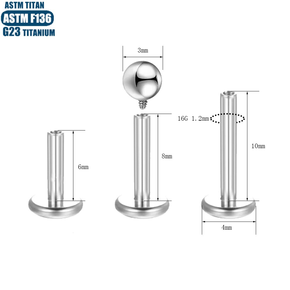 G23 Titanium Alloy Lip Stud with Zircon Gem Inner Spiral Threading Lip Ring Earring Body Piercing Jewelry detail image 12
