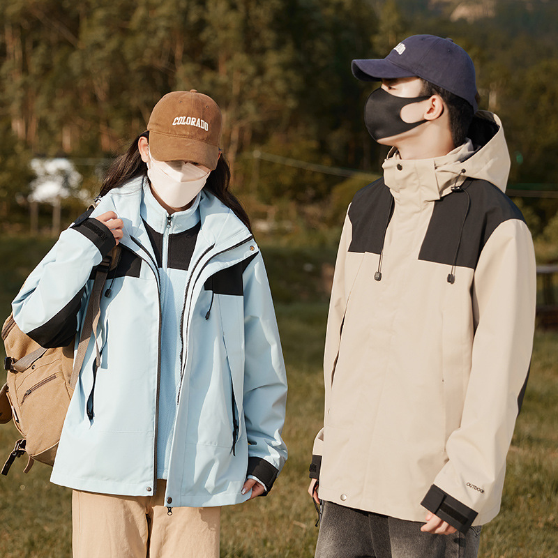 秋冬季三合一冲锋风衣户外夹克防护外套男女防水夹克情侣登山服|undefined
