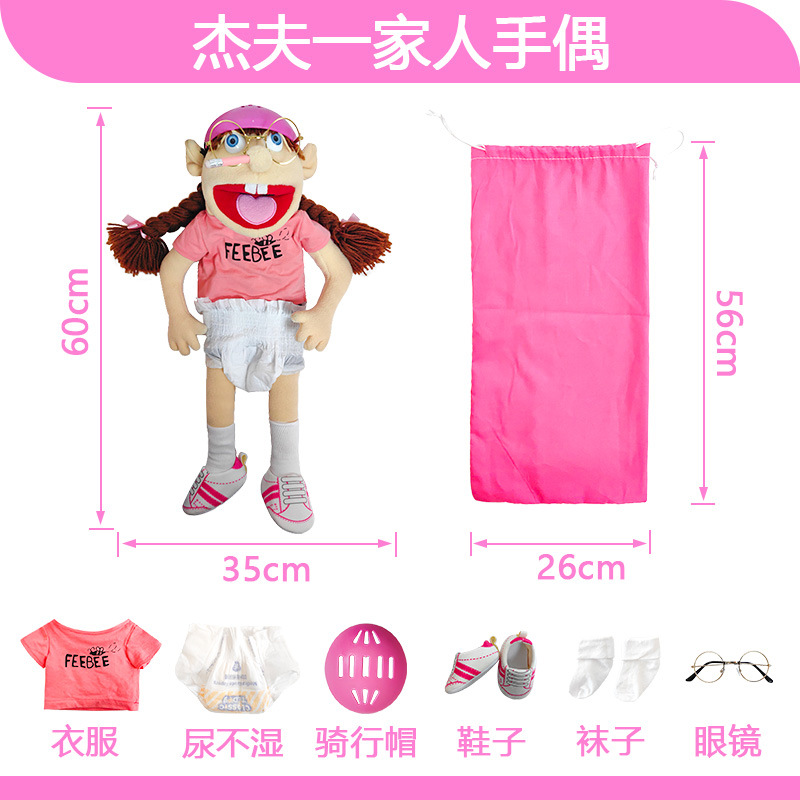 Diversión, boca abierta, personaje de Jeff, títeres de mano, muñecas de control interactivo entre padres e hijos, juguetes de peluche, muñecas para niños, spot al por mayor