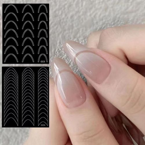 【Hollow French Auxiliary Sticker】Smiling Striped Wave Sticker Deep V Nail DIY French