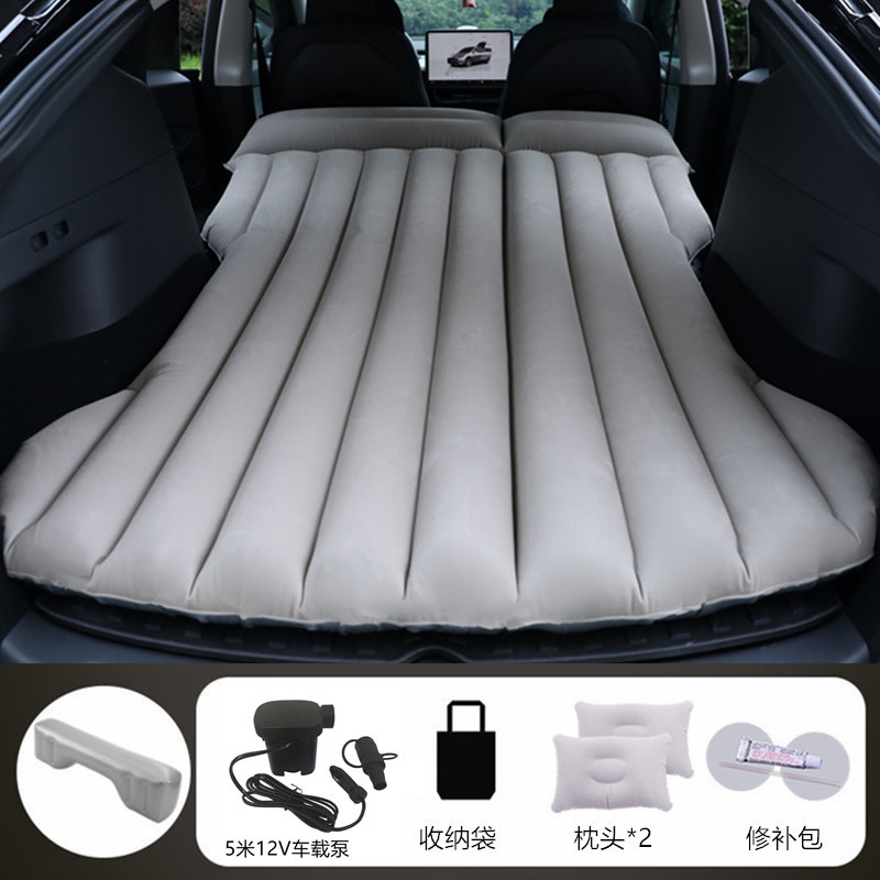 Travel Bed: Tesla Vehicle-mounted inflatable bed - gray-tesla-with-5m-cable-car-pump-long-stool