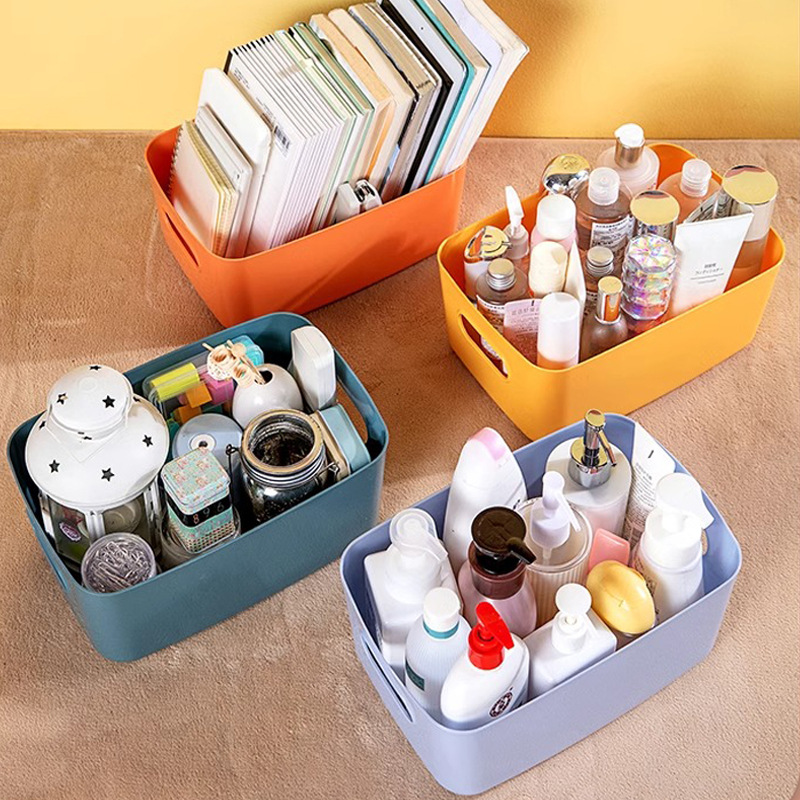 Caja de almacenamiento de escritorio portátil caja de almacenamiento multifuncional de plástico cosmético caja de organización de artículos diversos cesta de almacenamiento creativo