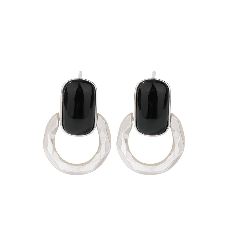 925 plata esterlina pendientes de ágata negro para mujeres lujo ligero nicho 2024 nuevos auriculares de temperamento simple pernos de alta calidad