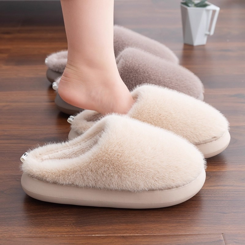 Zapatillas de algodón para mujeres otoño e invierno de peluche 2025 nuevos zapatos para el hogar de interiores con peluche grueso de suela suave de algodón para hombres