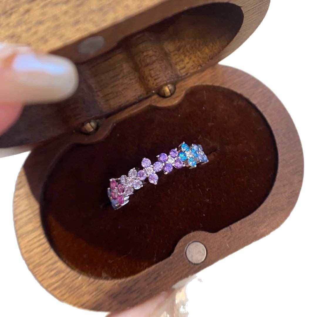 Vintage Style Four Leaf Clover Ring With Colorful Stones_voghion.com
