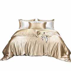 A5L Heavyweight Washed Silk Four-Piece Set Comfortable Fitted Sheet Bedspread Silk-Slip Bedding Solid Color Silk Bedding Set