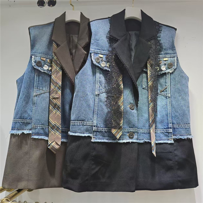 Estación europea de otoño de 2025 nueva ropa de mujer suelta correa de moda empalme casual diseño de color sólido sentido chaleco