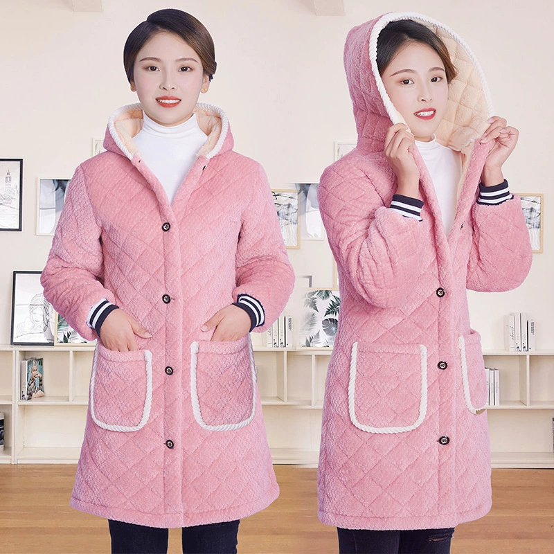 Халат женская верхняя одежда, хлопковый халат, плотная зимняя пижама, утолщенная зимняя морозостойкая и устойчивая к пятнам защитная одежда в западном стиле k-стиле для теплотехнического материала