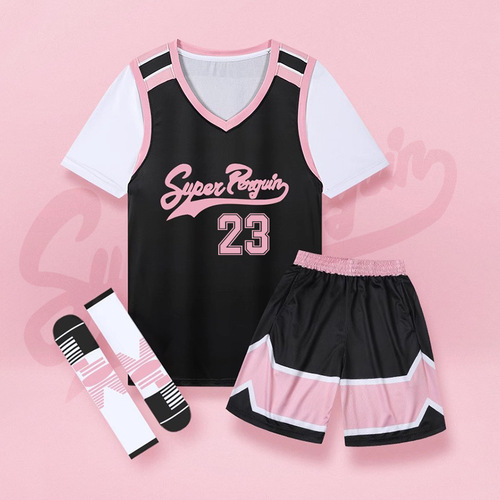Women's Outdoor Pink Sport Running Fitness Training Short-Sleeve Basketball Jersey Set with Printed Word