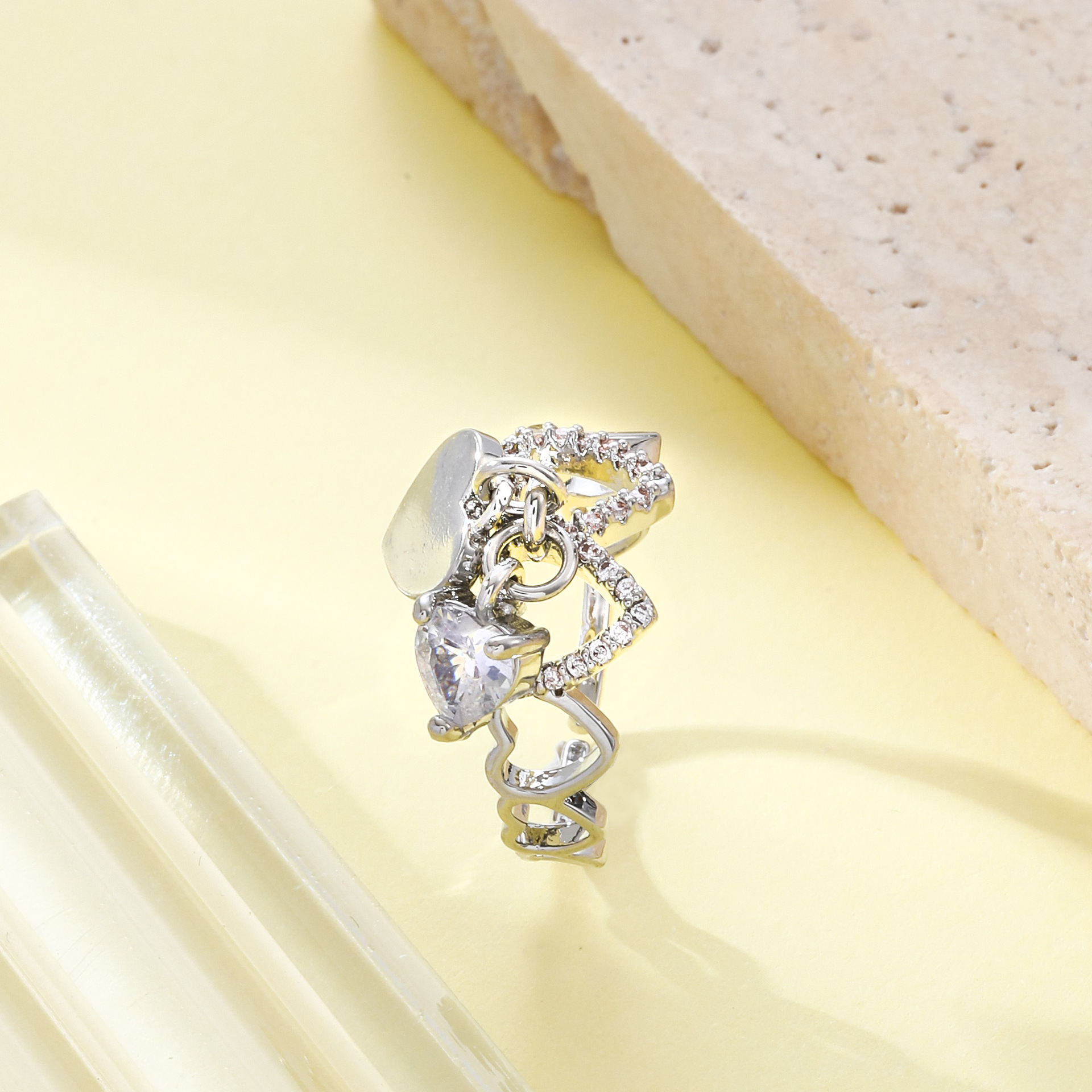 Exquisite Refined Grace Design Love Heart-shaped Diamond Shiny Open Ring