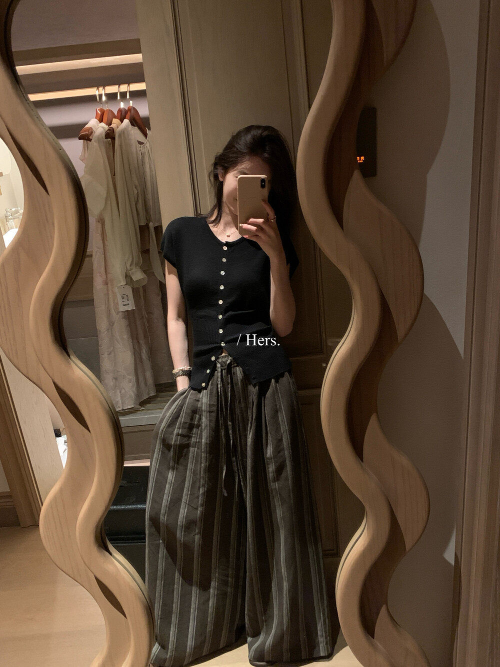 Quần culottes nữ ống rộng cạp cao chun rút dây sọc kẻ chất liệu ramie mùa hè — Màu cà phê, màu mơ chi tiết 23