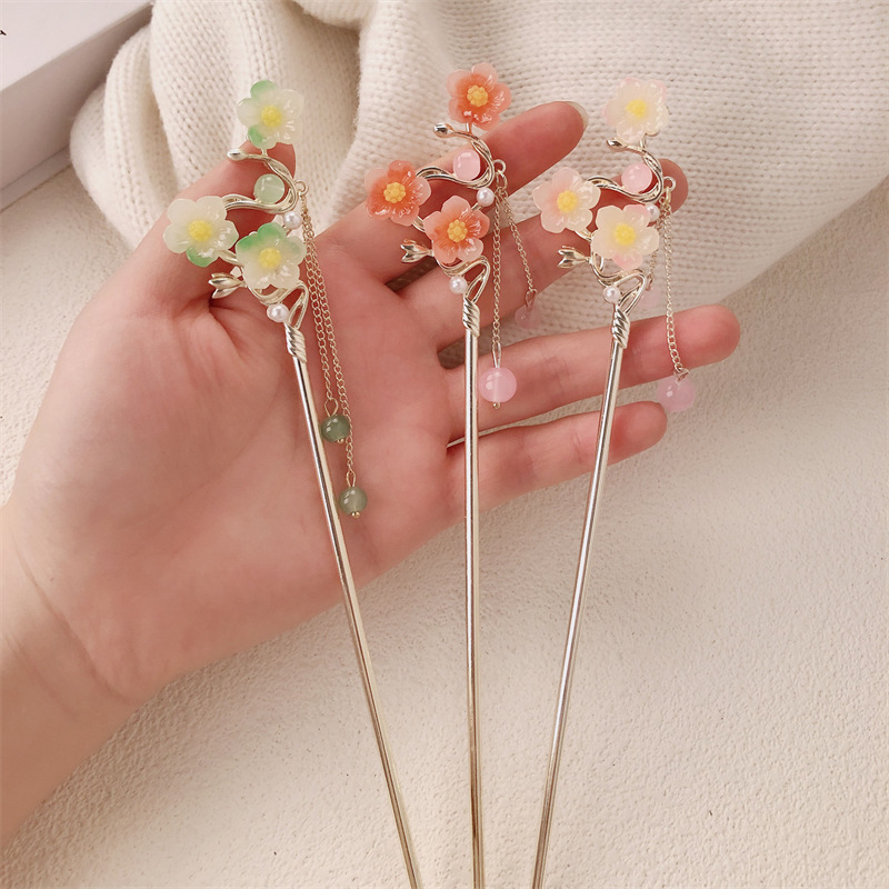 Temperamento antiguo Magnolia flecos horquilla nuevo tocado chino horquilla paso a paso horquilla cheongsam Hanfu horquilla horquilla accesorios para el cabello