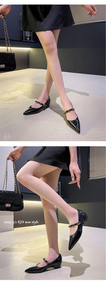 Giày cao gót nữ mũi nhọn đế xuồng tăng chiều cao bên trong, da mềm dễ phối — Màu trắng be, Màu đen, Màu đỏ rượu chi tiết 13