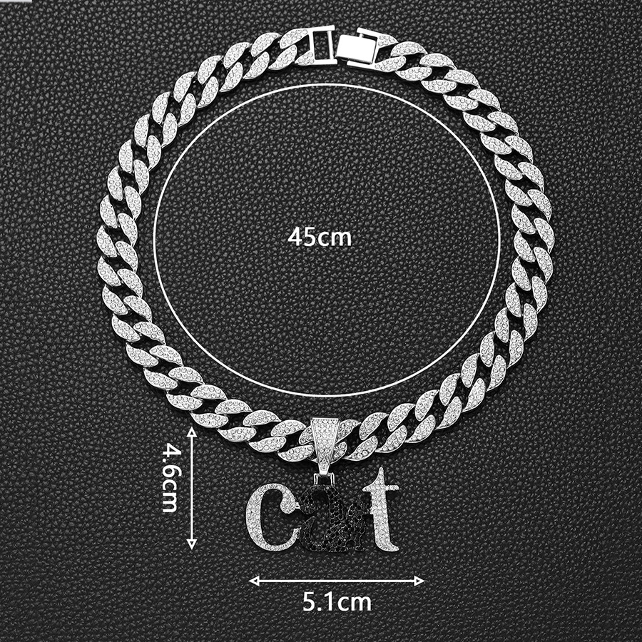 Europa y América hip hop diamante completo creativo carta gato animal colgante cubano collar fresco de los hombres de moda hip hop Accesorios image 9